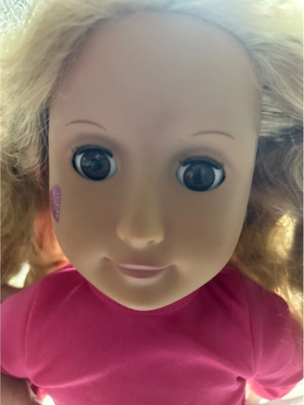 Our Generation Blonde Curly Hair Doll with Pink Top and Purple Pants